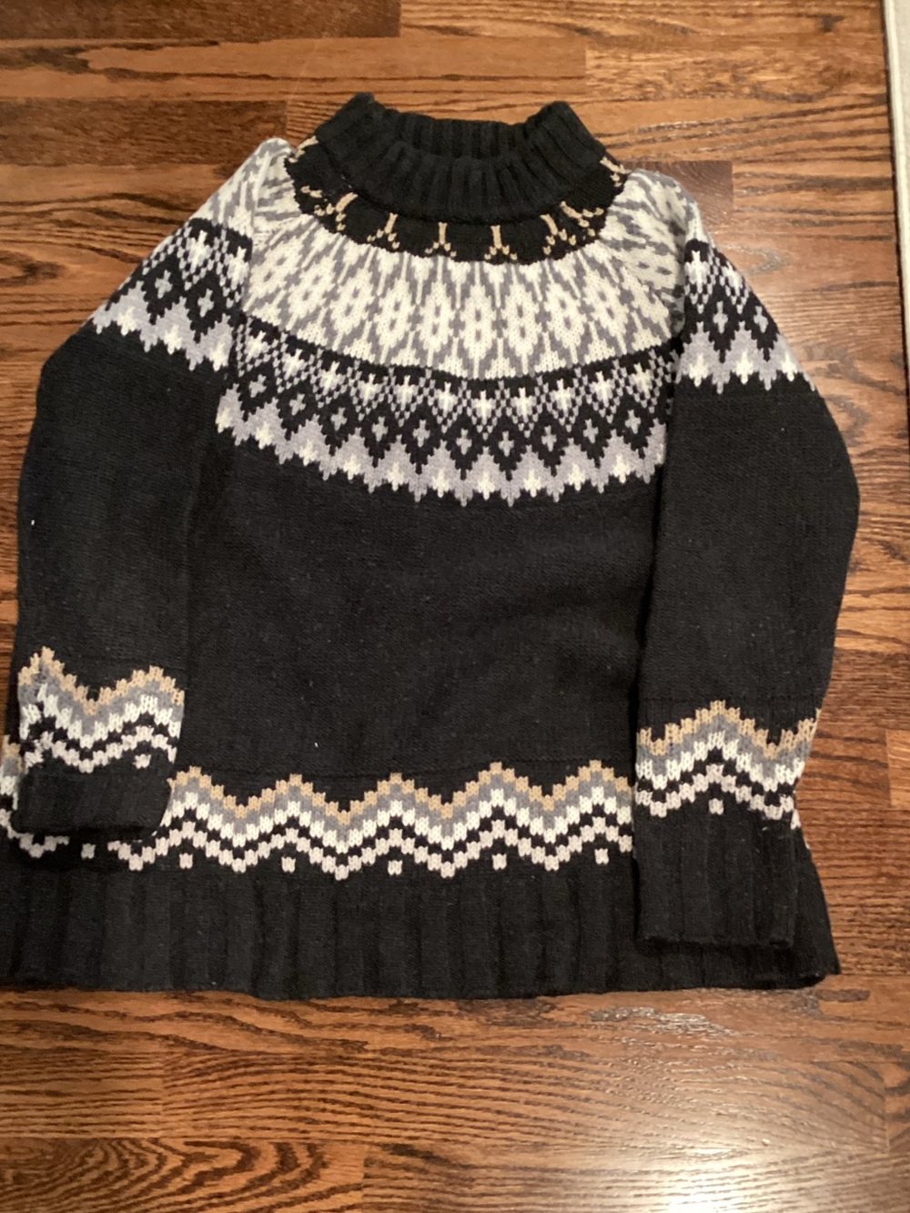 Tuckernuck Black Fair Isle Turtleneck Sweater with Cream & Tan Accents